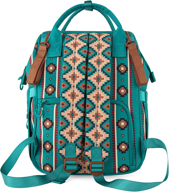 Wrangler Aztec Backpack Organized Daypack Travel Baby Bag with Stroller Strap and Side Bottle Pockets WG2204-9110GN