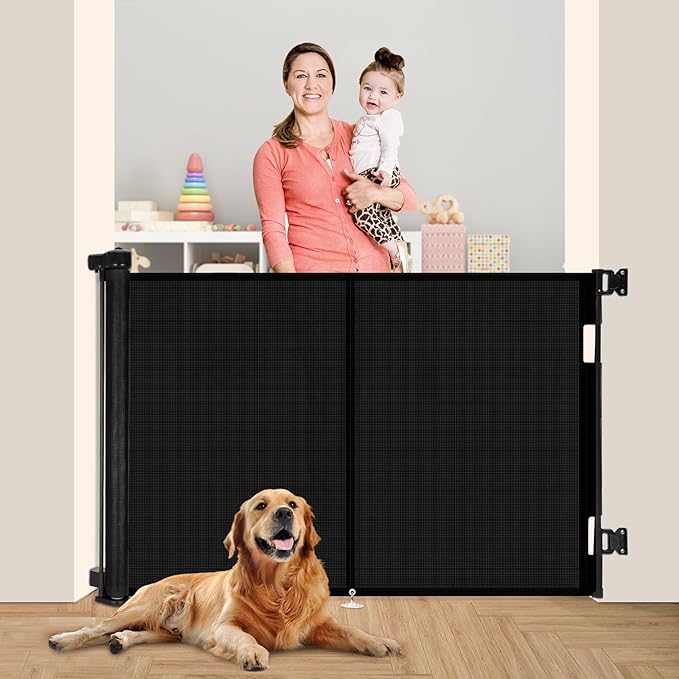 Miumoon 59 inch Retractable Baby Gates 42 inch Tall, Retractable Gate with Reinforced Strip Design to Prevent Crawling Through, 5 FT Retractable Dog Gate for Stairs, Doorways, Hallways, Indoor/Outdoor