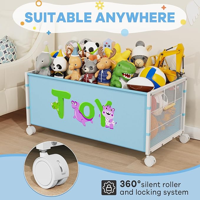 JBBTOOL Large Toy Box, Toy Storage Organizer for Kids, Toy Chest for Toddlers with 360° Wheels, Toybox for Living Room, Oxford Cloth Toy Box for Boys, Girls, Stuffed Animals, Clothes
