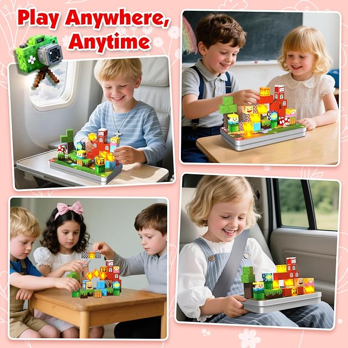 Annexfun Magnetic Blocks with Light Up Blocks - 45PCS Travel Magnetic Building Blocks for Toddler,STEM Educational Cubes Toys for Kids Ages 3 4 5 6 7 8 Year Old Boys Girls Christmas Birthday Gifts
