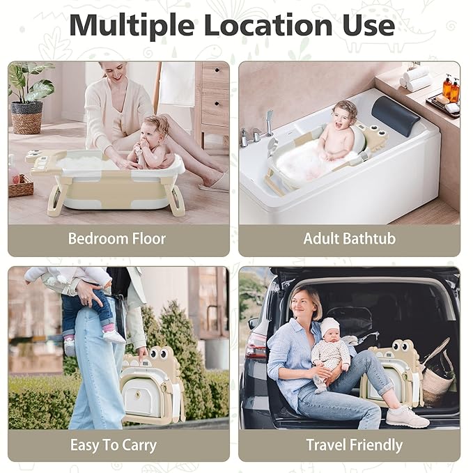 TPN Collapsible Baby Bathtub, Baby Bath Tub with Soft Cushion & Real-Time Thermometer, Baby Bathtub Infant to Toddler Tub (0-36 Months), Portable Newborn Travel Bath tub
