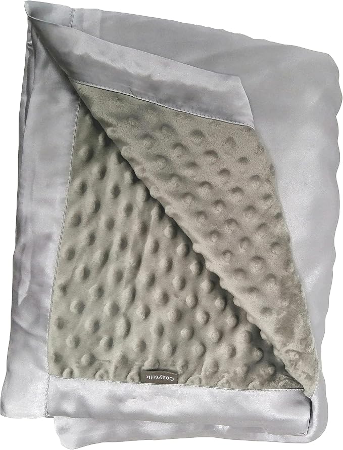 Baby Soft Silk Blanket - 100% Mulberry Silk On One Layer with Minky Plush Dot Blanket Backing - Reversible Double Layer, Gift for Girls/Boys Best for Summer (28 x 40 inch, Silver Grey)