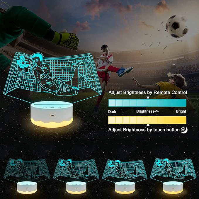 Soccer Gifts for Boys, Cool Soccer Goalie Night Light 3D Optical Illusion LED Lamp with Remote Control 16 Colors Changing Football Birthday Christmas Valentine's Day Gift Idea for Sport Fan Girls Man