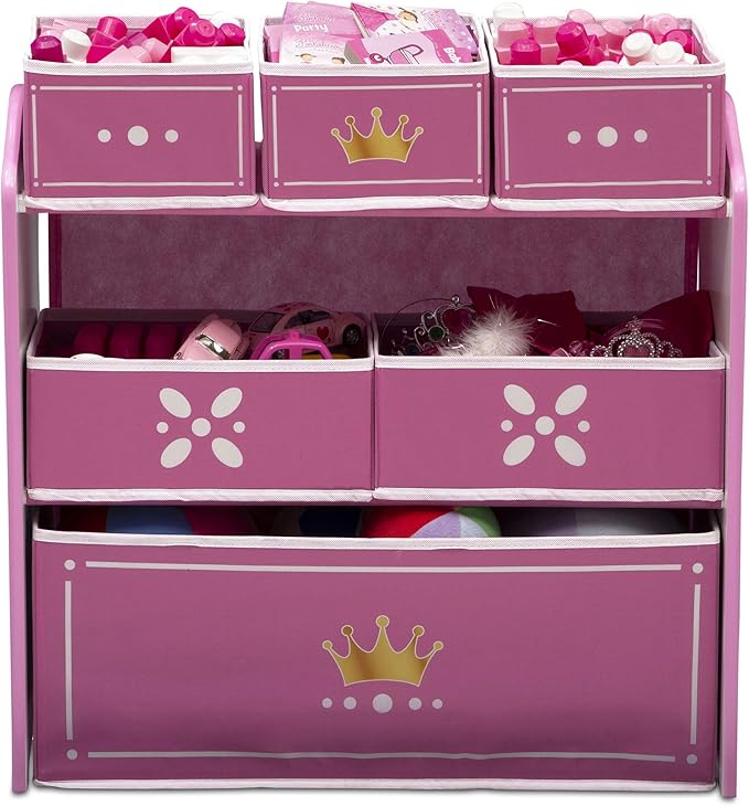 Delta Children Princess Crown Design & Store 6 Bin Toy Storage Organizer - Greenguard Gold Certified, White/Pink