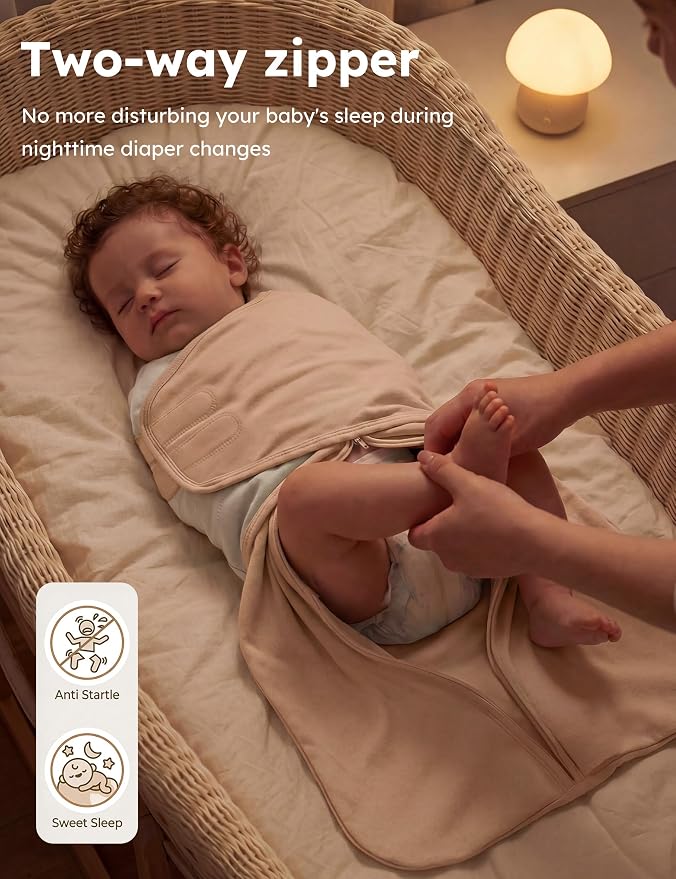 Unnivoll Newborn Sleep Sack Swaddle 100% Cotton Baby Swaddle 0-3 Months, 3-Way Adjustable Wearable Blanket, TOG 0.5, 2 Pack for Baby Boy Girl White Brown Flower