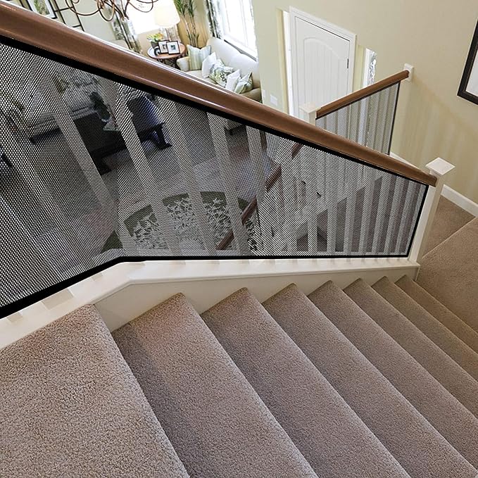 Ewaves Stairway Net - Baby Safety Rail - 15 x 2.6ft - Banister Stair Net for Child, Small pet,Toy- Indoor & Outdoor(Black)