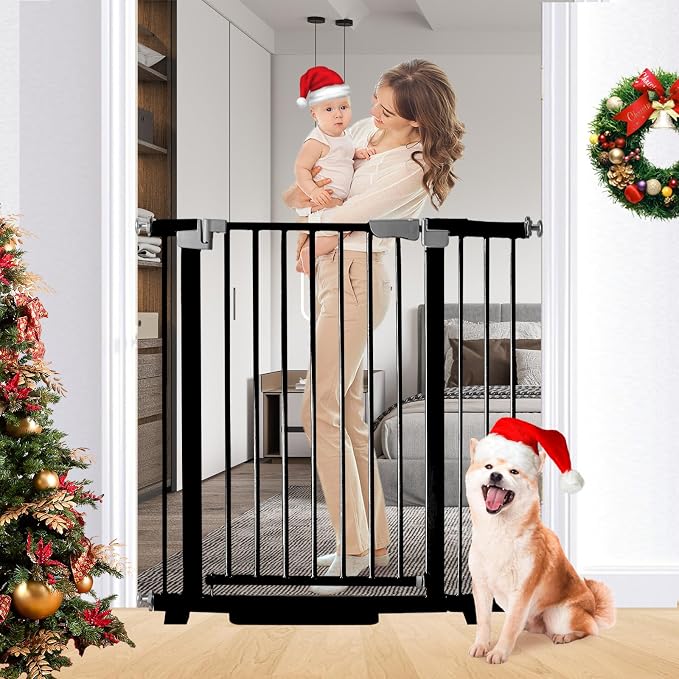 Rgqphantom 41" Tall Safety Pet Gate,Adjustable 30.5"-43" Wide,No Drilling Pressure Mount Kit,Auto Close Cat Gate Suitable for Stairs,Doorways (Black, 30.5"-43" W)