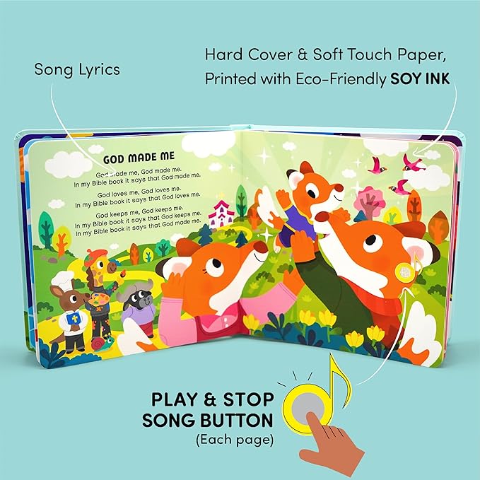 God Made Me Christian Sound Books for Kids - 6 Bible Songs for Toddlers ??Christian Gifts for Kids - Baby Bible for Baptism, Christening, Dedication Gifts, Sunday School, Preschool Homeschool