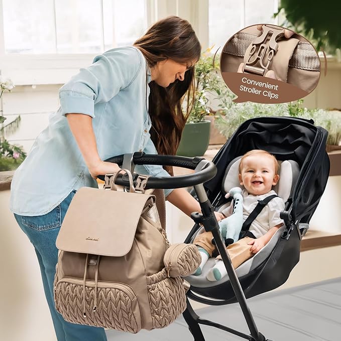 LOVEVOOK Diaper Bag Backpack, Small Baby Bag, Cute Baby Diaper Bag, Stylish Water-Resistant Travel Baby Bag for Mom, Baby Backpack with Changing Pad, Stroller Straps -Khaki