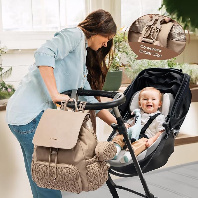 LOVEVOOK Diaper Bag Backpack, Small Baby Bag, Cute Baby Diaper Bag, Stylish Water-Resistant Travel Baby Bag for Mom, Baby Backpack with Changing Pad, Stroller Straps -Nude