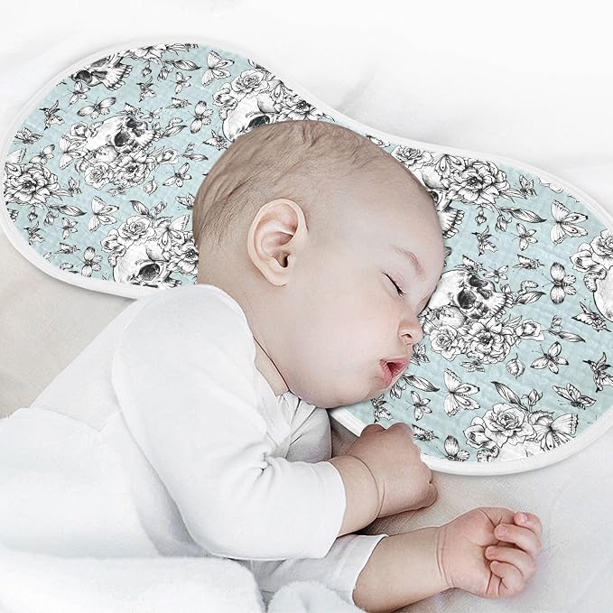 Muslin Burp Cloths for Baby Boys and Girls - 2-Pack Ultra Absorbent Goth Skull Muslin Washcloths, Newborn Towel, Milk Spit Up Rags, Burp Cloth Bib for Unisex, 22 x 11 Inch
