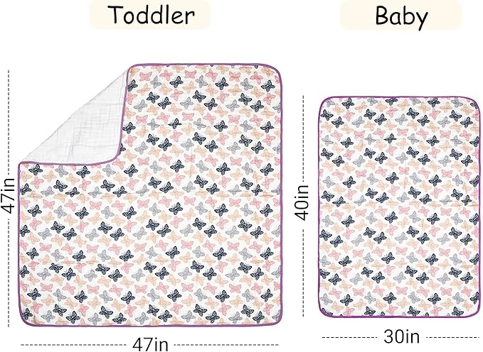 ZPECC Muslin Baby Blanket Thicker, 30x40 Organic Cotton Newborn Receiving Quilt Hypoallergenic for Baby Essentials Swaddle Crib Stroller, Butterfly