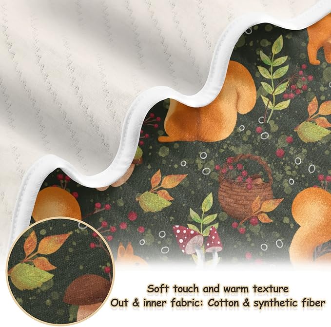 Ollabaky Mushroom Squirrel Baby Blanket for Boys Girls Cotton Throw Blanket Swaddle Blanket for Crib Stroller Nursery Receiving Blanket Infant Toddler Unisex 30"x40"