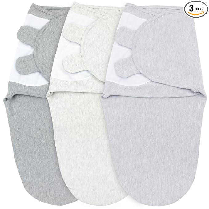 Swaddles for Newborns – 3-Pack Infant Swaddles 0-3 Months – Adjustable Swaddle Sleep Sack – Soft Organic Cotton Baby Wrap for Safe & Cozy Sleep (Melange Grey)