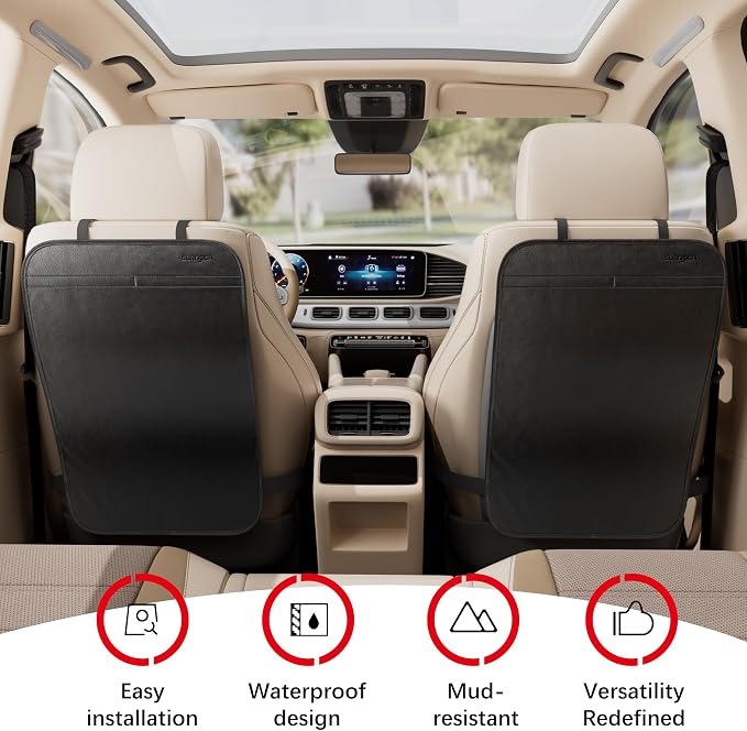 SURDOCA Kick Mats Back Seat Protector for Kids, Leather Car Back Seat Cover for Child, Offers Waterproof Protection of Car Seat Back from Dirt, Mud, Scratches