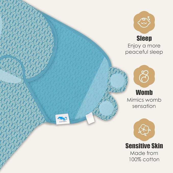 SWEET DOLPHIN 3-Pack Baby Swaddle Sleep Sacks - Newborn Swaddle Blanket with Soft Cotton - Ergonomic Wrap for Boys and Girls, 3-6 Months, Peacock Blue