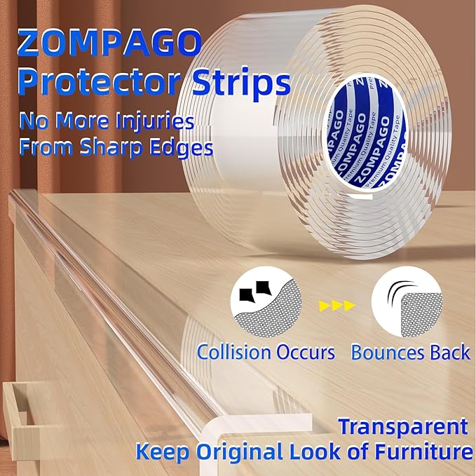 ZOMPAGO Clear Soft Corner Protectors for Furniture Strip,1.2in（W x9.84FT (L),Sharp Edge & Table Bumper,Window Edge,Wall Protector, Soft Corner Guards Safe for Proof,Table Corner Protectors in Family