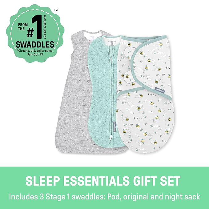 SwaddleMe by Ingenuity Comfort Pack Baby Swaddle Set, Size 0-3 Months, 5-14 Pounds, SwaddleMe Pod, Original Swaddle, Night Sack, 3pk - Peekaboo Panda