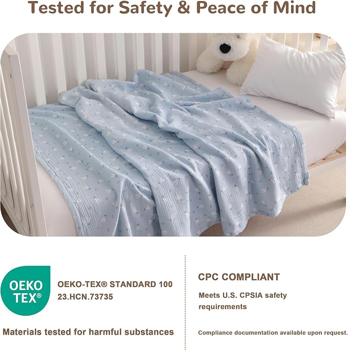 NTBAY Muslin Baby Swaddle Blanket, 2-Layer, 42x60 Lightweight Receiving Blanket for Newborns and Infants, Crib Stroller Nursery Use, Cloudy Bunny