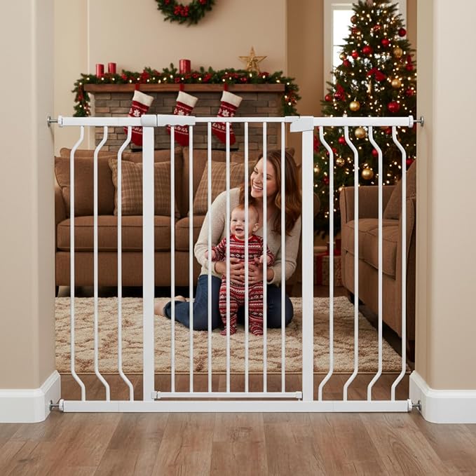 Extra Tall 40.55" Gate, 29.92"-46.45" Extra Tall and Wide Dog Gate,Extra Wide Baby Gates Pressure Mounted Walk Through for Doorways,Stairs, Kitchen White