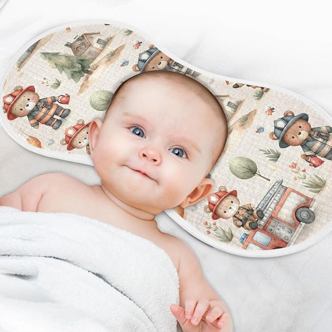 Muslin Baby Burp Cloths Set of 2, Soft Absorbent Cute Fireman Bear Cotton Burping Cloth, Milk Spit Up Rags for Newborn Unisex, 22 x 11 Inch