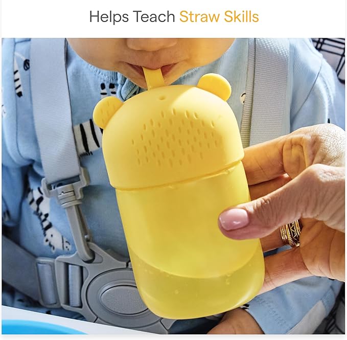 Munchkin Gentle??Transition Honey Bear Straw Cup for Babies and Toddlers 6 Months and Up, Squeezable Sippy Bottle for Easy Drinking, 9 Ounce, Yellow