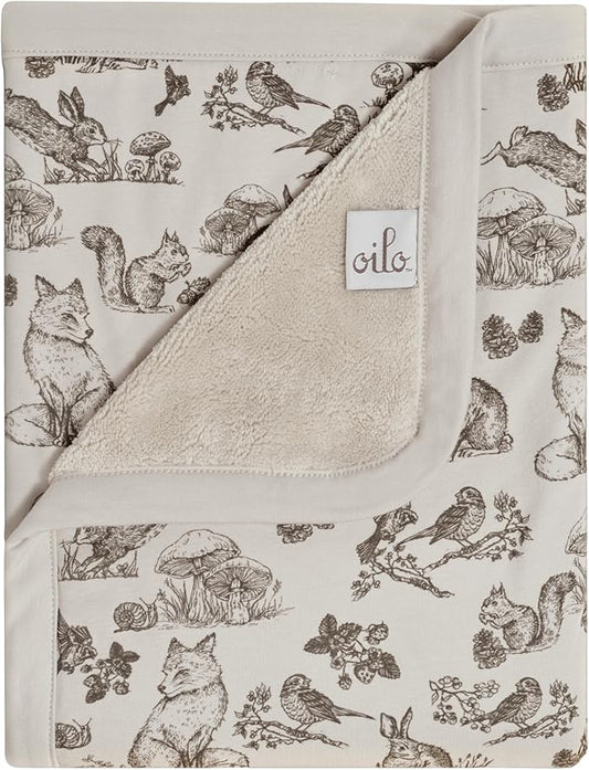 Oilo Woodland Baby Blanket, Woodland Animal Baby Blanket with Ultra, Soft Plush Backing & Organic Cotton Jersey Print, Double, Layered 30x40 Blanket for Newborns & Toddlers