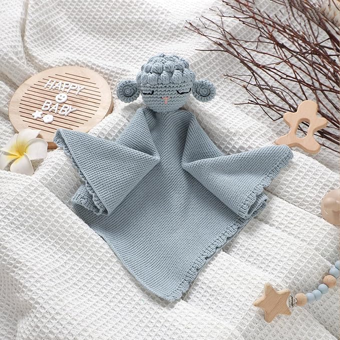 Neiwech Sheep Snuggle Loveys for Babies Cotton Baby Security Blanket for Newborn Infant Boys Girls Water Blue