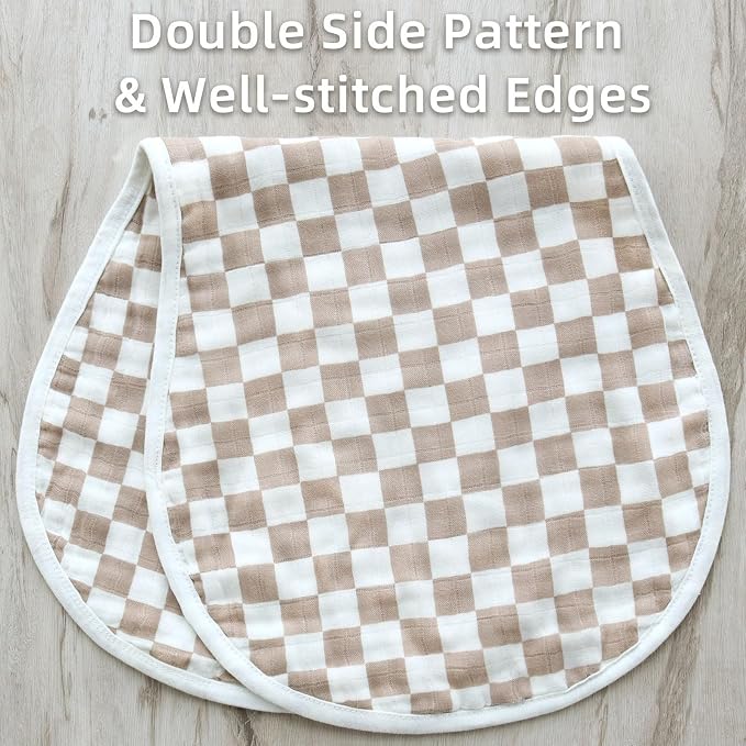LifeTree Muslin Baby Burp Cloths Sets for Unisex - 2 Pack Large 70% Viscose from Bamboo and 30% Cotton Burping Cloths for Newborn, Baby Girls and Boys (Checkered)
