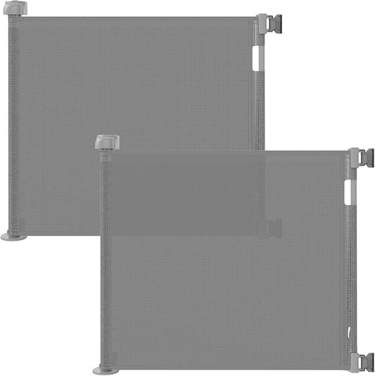 2-Pack Retractable Baby Gate for Stairs-33”Height, Expands up to 55”Width-Safety Gate for Infants, Toddlers, Dogs & Pets-Easy Install, Secure Closure, Gray Mesh Design for Indoor & Outdoor Use