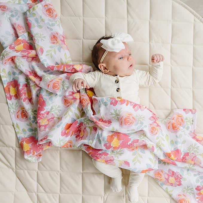 Featherhead??100% Cotton Muslin Swaddle Blankets for Baby Girl - Large 47?�x 47??- Pre-Washed, Soft, & Breathable - Newborn Essential & Perfect Baby Registry Gift (4 Pack - Garden Floral)