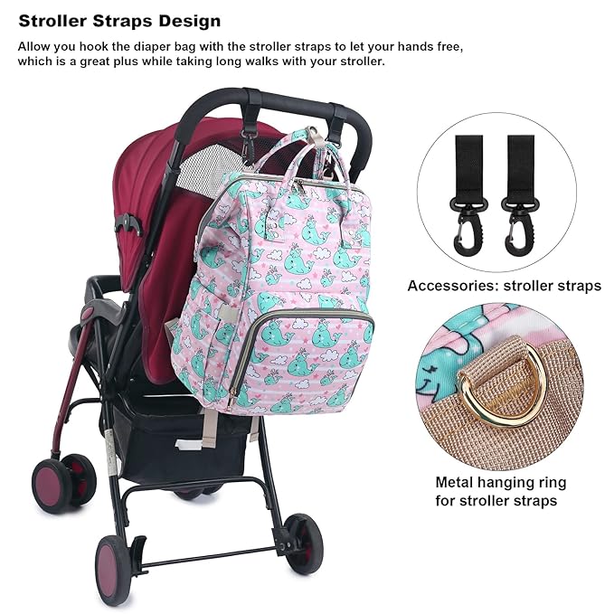 Whale Diaper Bag Backpack for Baby Girls, Mom Waterproof Large Nappy Bags for Women