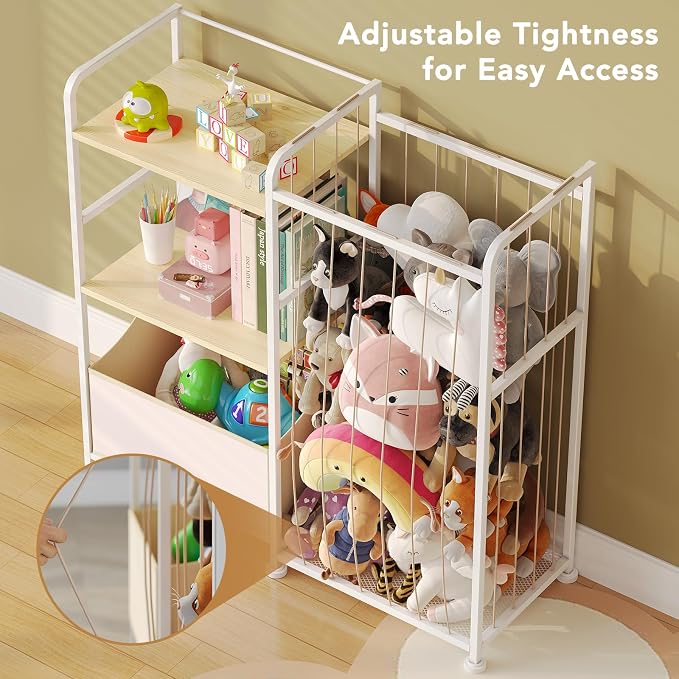 BBLIKE Kids Bookshelf and Toy Storage Organizer, Stuffed Animal Storage Holder with Fabric Toy Chest, 2-Tier Toddler Book Shelf for Kids Room, Playroom, Nursery, Beige