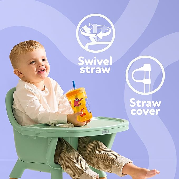 Nuby Thirsty Kids Super Sipper ??14oz No-Spill Toddler Cup with 360° Silicone Valve & Swivel Straw ??Leak-Resistant, Durable, Easy-Clean Design ??2 pk - Girls