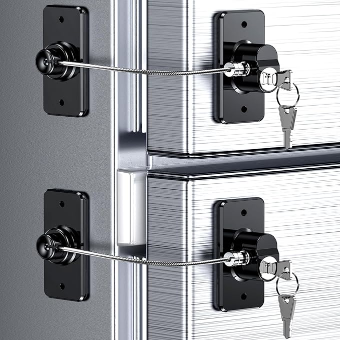 4 Pack Refrigerator Door Lock with Adhesive, No Tools Required, Child Proof Fridge Door Lock for Kids and Pets, Self Adhesive Latch for Freezer, Cabinets, Drawers, Windows (Patent)