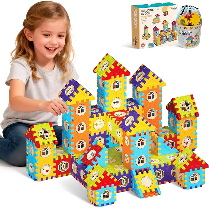 Building Blocks for Toddlers 3-5, 186 Pcs Toy Building Sets - STEM Building Toys, Interlocking Building Blocks for Toddlers and Kids with Storage Bag, for Boys and Girls