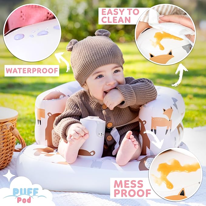 Inflatable Chair for Baby with Safety Harness, Built-in Pump & Non-Slip Base ??Infant Sit Up Seat for 3-36 Months, Portable Blow Up Baby Chair for Travel, Easy to Clean