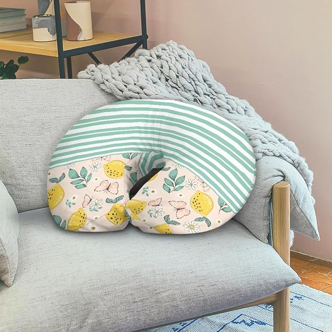 Green Nursing Pillow Cover for Breastfeeding Pillow,Removable Ultra-Soft Slipcover for Baby Nursing Pillow, Fits Newborn Feeding Pillow, Green Stripes Lemon(Cover Only)