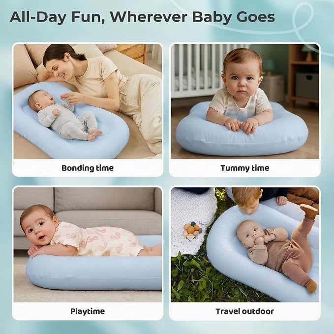 Infant Support Cushion - Baby Support Cushion for Newborn, 0-24 Months, Breathable Cotton Tummy Time Mat, Supervised Use, Portable Newborn Essentials for Home and Travel, ZumaBlue (Cover Included)