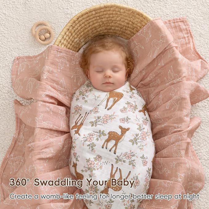 david's kids 4 Pack Baby Muslin Swaddle Blankets, 100% Cotton and Ultra Soft Breathable Receiving Blanket Wrap for Girls, New Born Essentials, Large 47 x 47 inches, Animals & Floral