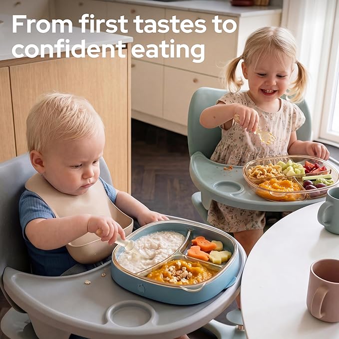 PPSU 3-in-1 Baby Plates with Suction - Premium Stage-Based Design Silicone Toddler Divided Dishes 6M-3Y, Bottle-Grade, BPA Free Odor & Stain Resistant Self-Feeding Plate, Microwave Dishwasher Safe