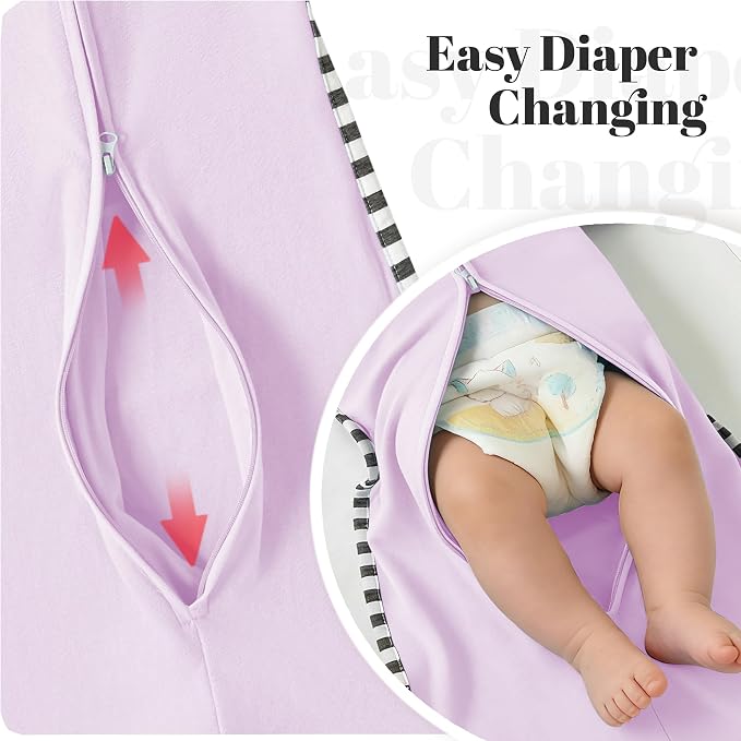 Soft Cotton Swaddle Blanket, Arms Up Baby Sleep Sack, Wearable Sleep Bag for Boys Girls (Purple + Light Khaki, S(0-3 Months))