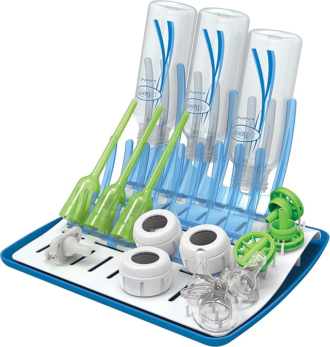Dr. Brown's Baby Bottle Cleaning Brush with Sponge and Scrubber - Blue - 3pk and Universal Baby Bottle and Accessory Drying Rack
