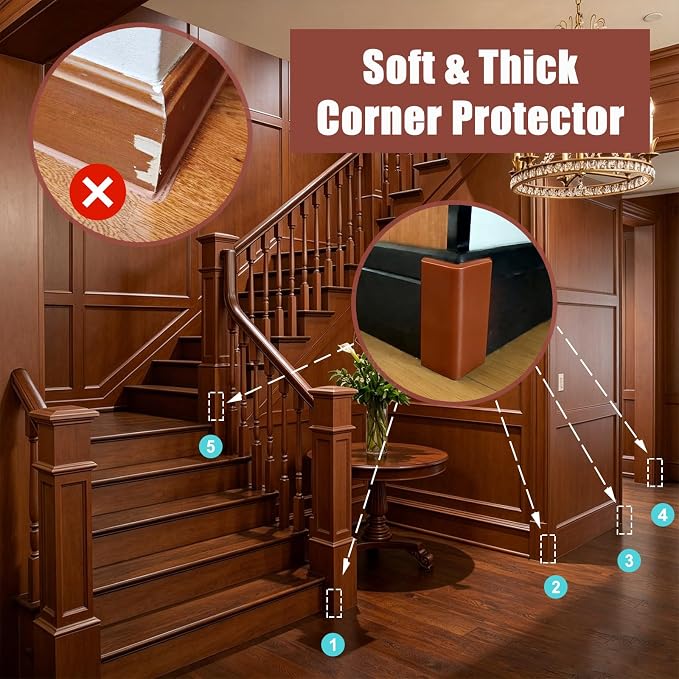 Self Adhesive Baseboard Corner Blocks, Thickened Rubber Corners Protectors Guards Trim for Wall,Furniture, Edge(Brown, 4PCS)
