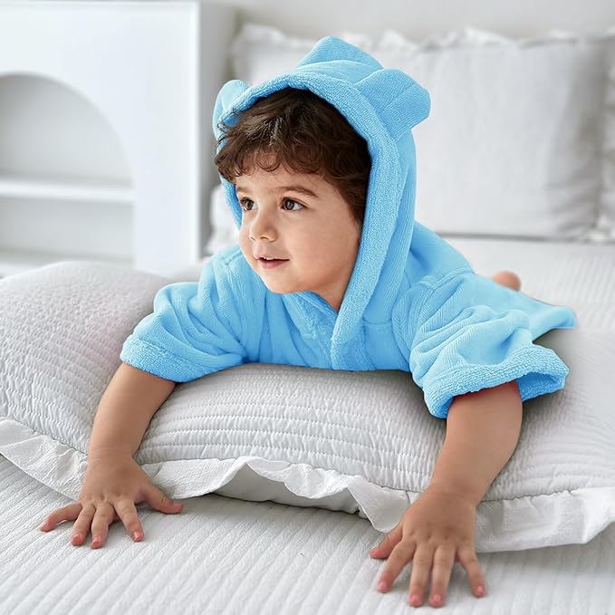 VOOVA & MOVAS Baby Hooded Bath Towel with Bear Ear,0-24Months | Ultra-Absorbent & Skin-Friendly Soft 100% Cotton for Newborns, Infants ??Pool, Beach, Bath Time | Perfect, Blue