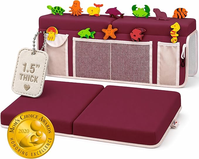 Bath Kneeler ?? Suction Cups & 1.5" Padding.Certified Non Toxic Bath Kneeling Pad for Bath Tub & 5 Bath Toy Organizer. Fast Dry Baby Bath Kneeler and Elbow Rest Pad Set by Supa Ant-Bordeaux