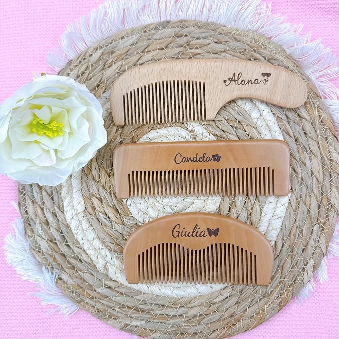Personalized Baby Hair Brush and Comb Set for Newborns and Toddlers, Soft Goat Hair Brush, Natural Wood Massage Brush and Comb, Preventing Cradle Cap
