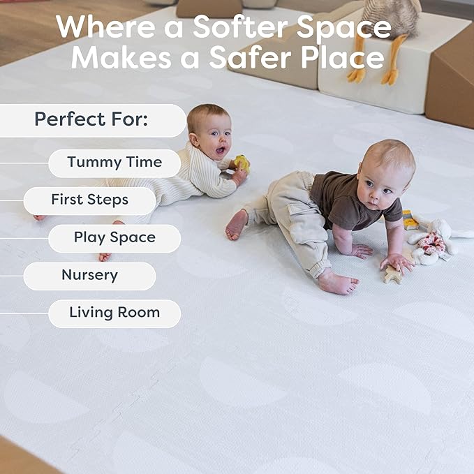 Little Landings Baby Play Mat for Floor - Aura Pearl (6x6ft) - Premium EVA Foam Play Mat for Babies & Toddlers (Ages 0-5+) Non-Toxic Playmat for Tummy Time, Crawling & Playroom - Stylish & Comfortable