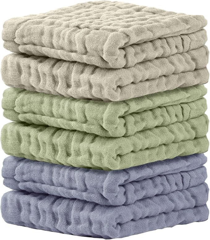 Cuddle Campus Baby Washcloths 6 Packs, Muslin Washcloths Baby,Cotton Burp Cloths, Extra Absorbent and Soft Wash Clothes for Newborns, 12x12 Inches