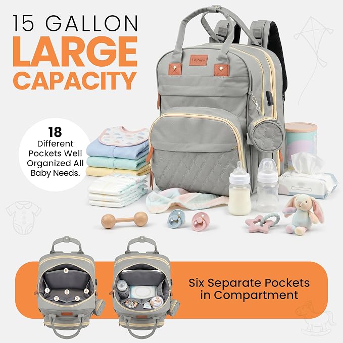 Diaper Bag Backpack with Changing Station | 600D Oxford Waterproof Baby Bag for Mom & Dad | Large Baby Diaper Bag Boy Girl | 16 Pockets, USB Charging Port, Foldable Pad